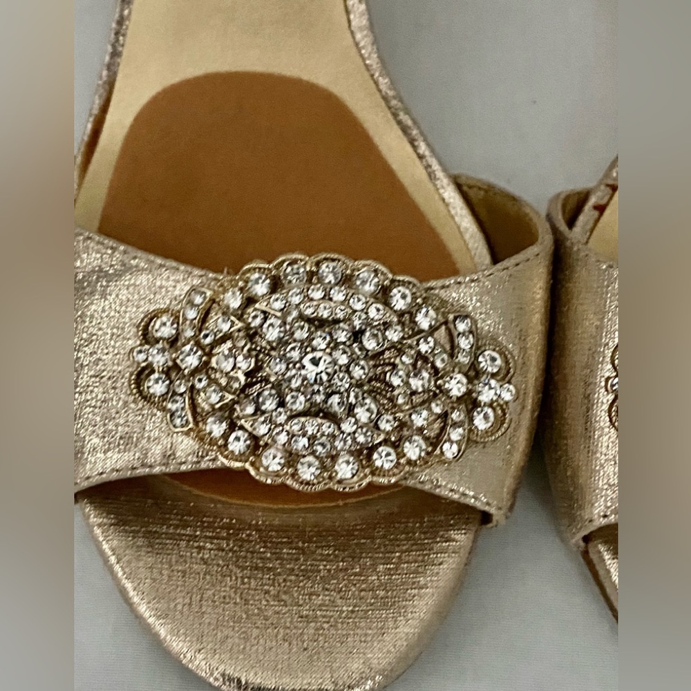 Gold Pumps gold Rose jewels chunky heels ankle strap Mischa Prom Wedding - Picture 3 of 16